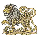 Lion with rajput talwar and kyshatria in sanskrit font  tattoo design idea