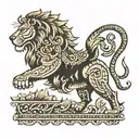 Lion with rajput talwar and kyshatria in sanskrit font  tattoo design idea