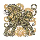 Lion with rajput talwar and kyshatria in sanskrit font  tattoo design idea