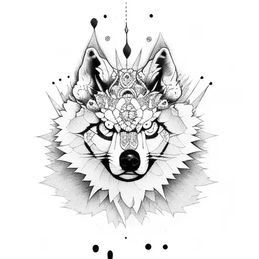 lobo y brujula tattoo design idea