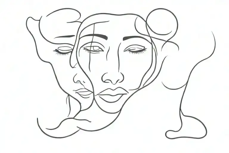 happy and sad face morphing tattoo design idea