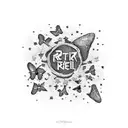the text "Rock n' Roll" with small stars And butterflies around. the words Are underneath each other And Its y2k style tattoo design idea