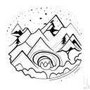 minimal mountain forest tattoo design idea