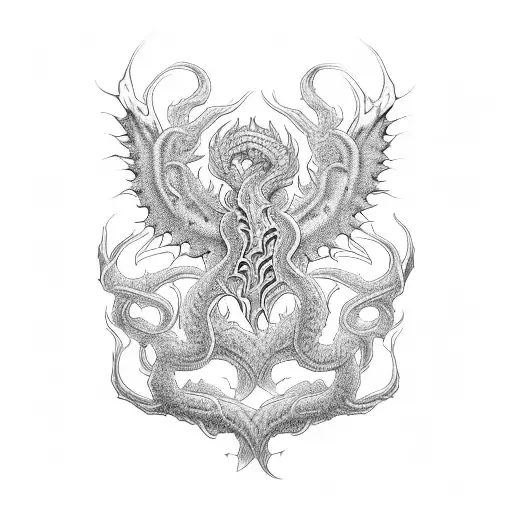 A detailed and intricate tattoo of the Hydra guarding the gates of chaos tattoo design idea