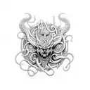 A detailed and intricate tattoo of the Hydra guarding the gates of chaos tattoo design idea