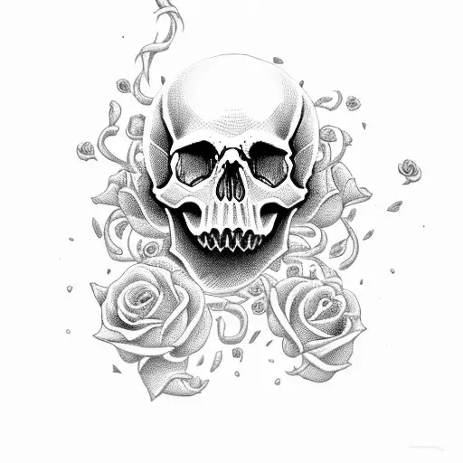Skull with Roses in Smoke tattoo design idea