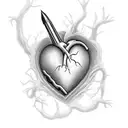 heart with a baby inside it as if the heart was a womb. with a knife piercing the heart  tattoo design idea