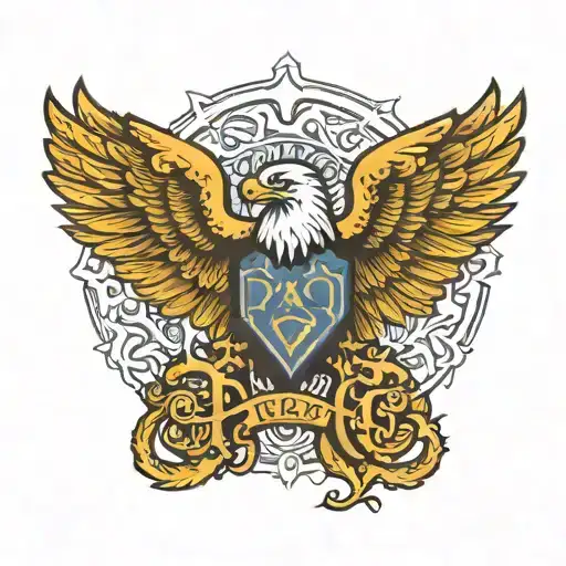 phi omega text with eagle tattoo design idea