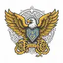 phi omega text with eagle tattoo design idea