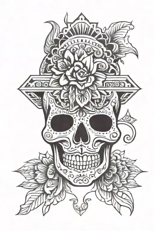 mexican skull, la catrina style tattoo tattoo design idea