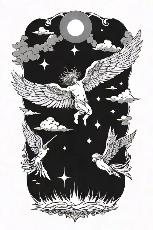 icarus falling angel tattoo design idea
