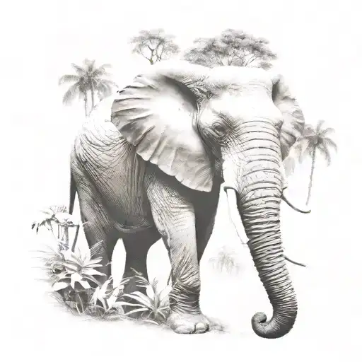 fromt facing elephant in a jungle realism tattoo design idea