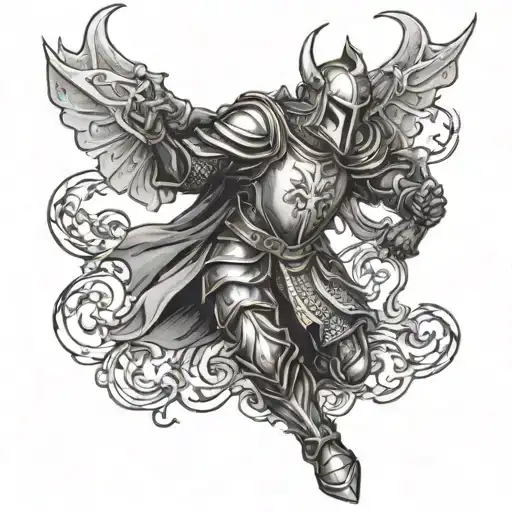 knight of the epilepsy order fighting demons  tattoo design idea