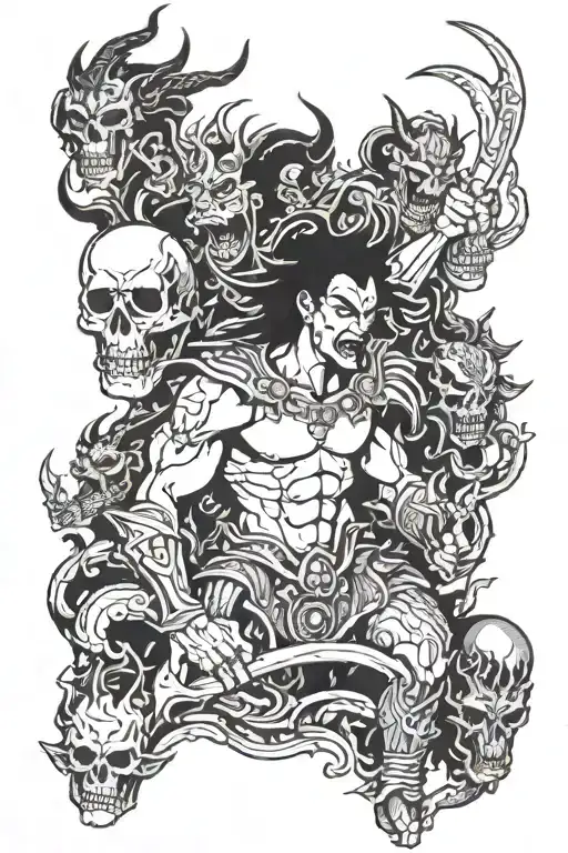 epilepsy tempel warrior surrounded by demons  tattoo design idea
