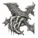 epilepsi integrated within the scythe of chaos in the hands of a undaed high pirest of the order epilepsi tattoo design idea