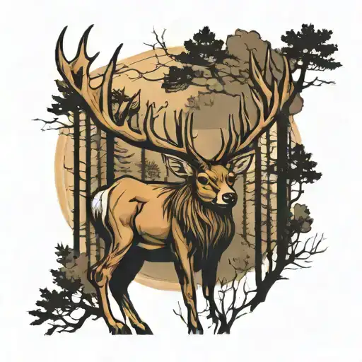 buck standing in woods tattoo design idea