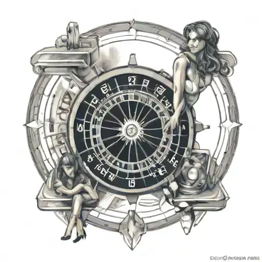 A woman with a roulette wheel as a halo tattoo design idea