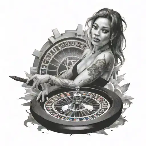 A woman with a roulette wheel as a halo tattoo design idea