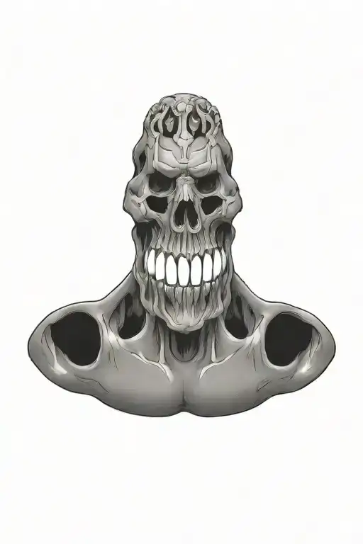 halo ring above skull forward facing mouth open tattoo design idea