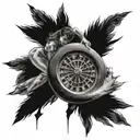 A woman with a roulette wheel as a halo tattoo design idea