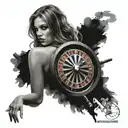 A woman with a roulette wheel as a halo tattoo design idea