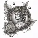 A woman with a roulette wheel as a halo tattoo design idea