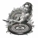 A woman with a roulette wheel as a halo tattoo design idea