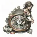 A woman with a roulette wheel as a halo tattoo design idea