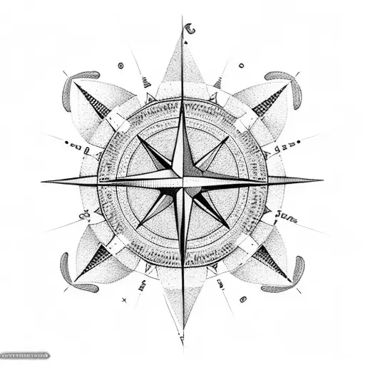 A dotwork tattoo of a compass surrounded by constellations, representing the client's passion for astrology and travel. tattoo design idea
