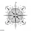 A dotwork tattoo of a compass surrounded by constellations, representing the client's passion for astrology and travel. tattoo design idea