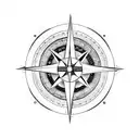 A dotwork tattoo of a compass surrounded by constellations, representing the client's passion for astrology and travel. tattoo design idea