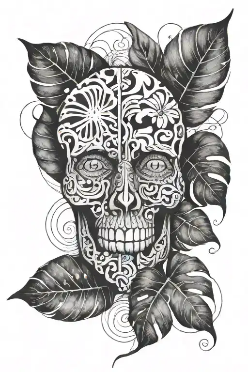 alchemist paolo coelho combined with monsters living inside our souls, monstera leaf, pain, love, dead inside tattoo design idea