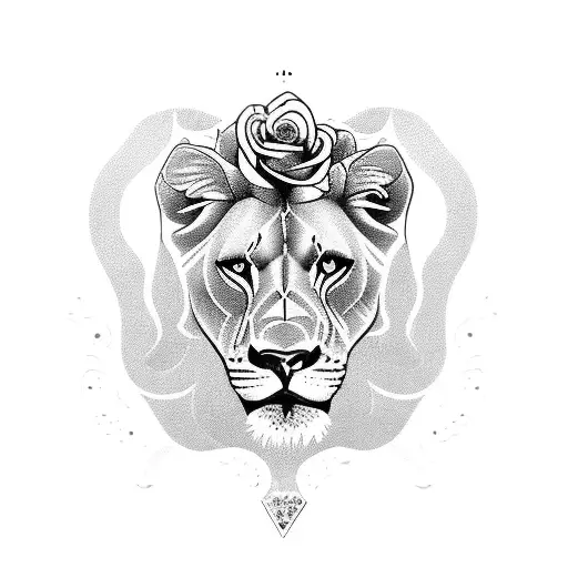 fierce Lioness surrounded by roses tattoo design idea