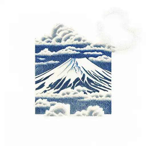 the top of Mount Fuji is hidden in the clouds and the foot is shrouded in a raging sea tattoo design idea