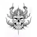 Scary skull with Japanese dragon going through it  tattoo design idea