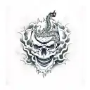 Scary skull with Japanese dragon going through it  tattoo design idea