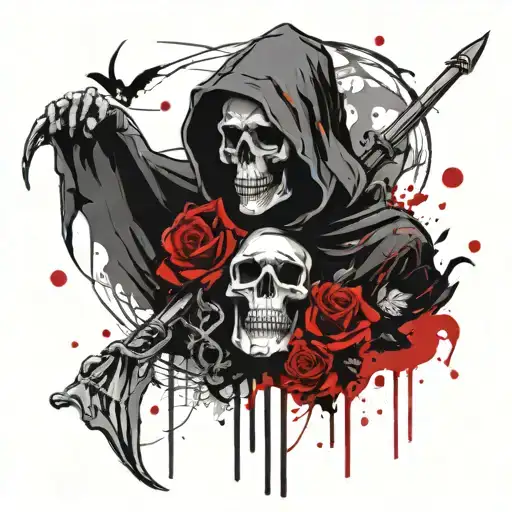 memento mori banner and grim reaper tattoo design idea