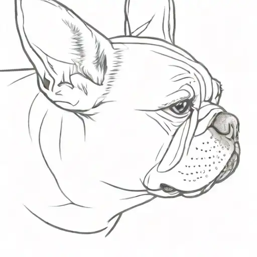 ears of a french bulldog, one ear laying down on his head  tattoo design idea