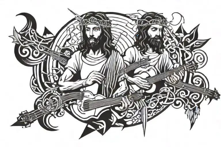 music staff, jesus, wilderness tattoo design idea