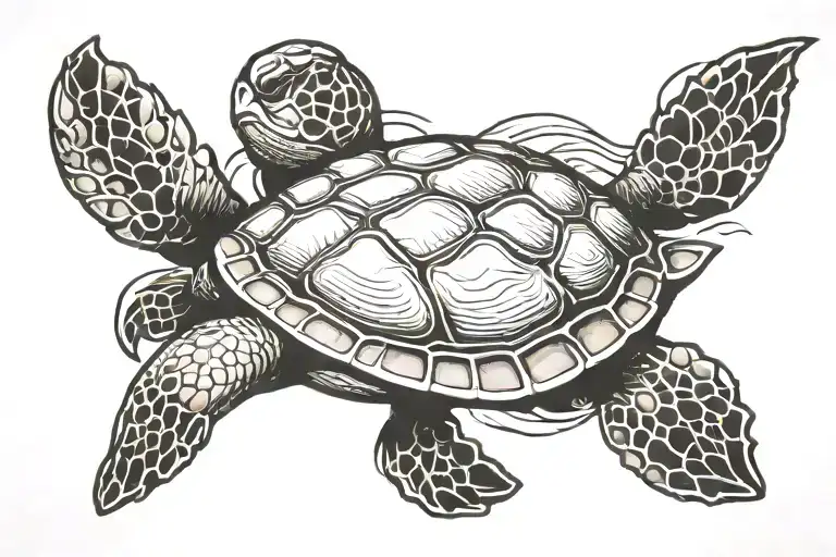 sea turtle swimming tattoo design idea