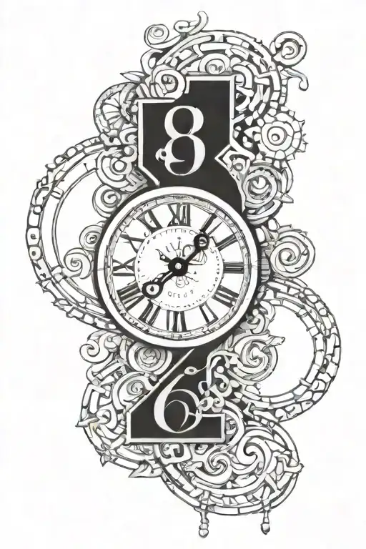 number 8,  clock tattoo design idea