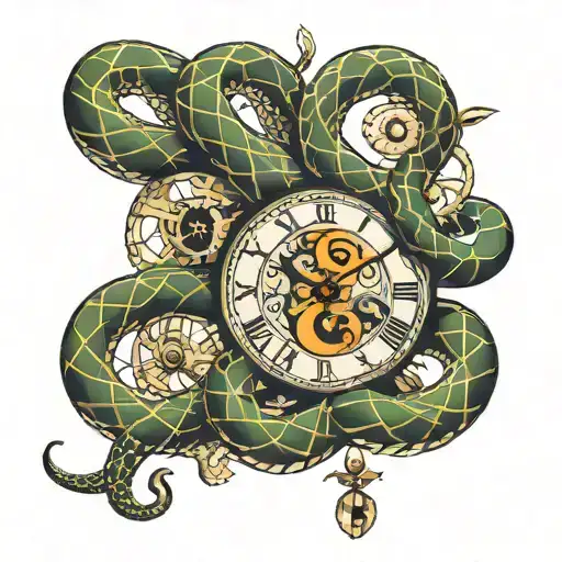 number 8, snake, clock tattoo design idea