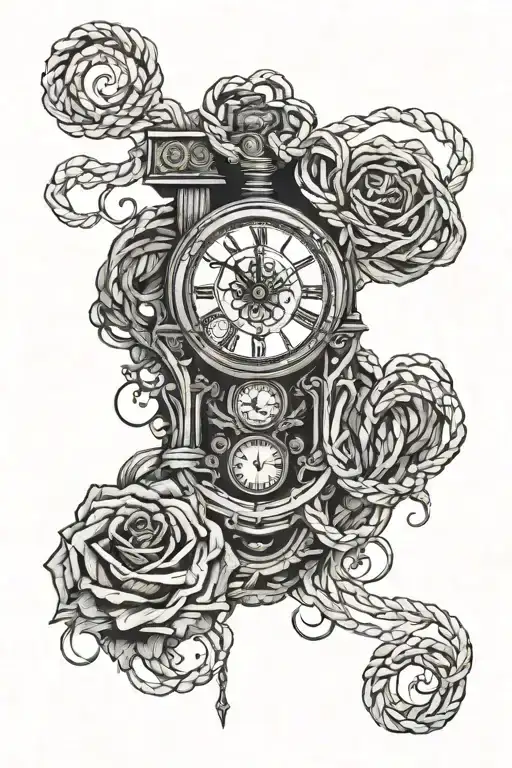 with the number 8, broken rope, clock tattoo design idea