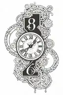 number 8,  clock tattoo design idea
