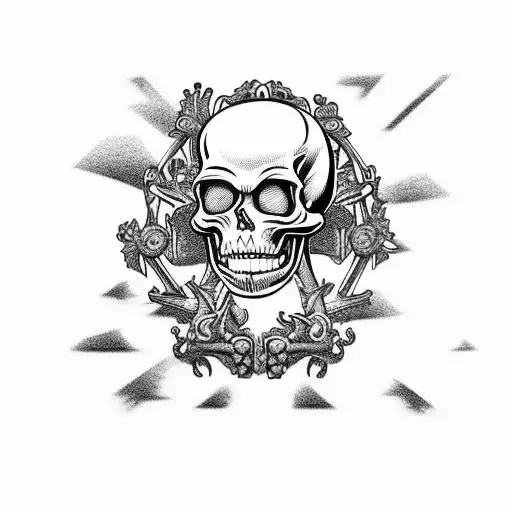 black and white 70s style cartoon skeletons in a graveyard but several skeletons  tattoo design idea