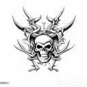 black and white 70s satanic style cartoon skeletons in a graveyard but several skeletons  tattoo design idea