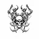 black and white 70s satanic style cartoon skeletons in a graveyard but several skeletons  tattoo design idea