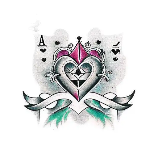Create Tattoo use black ink from number seventh high card of clover, spade, diamond and heart become one, create it in c tattoo design idea