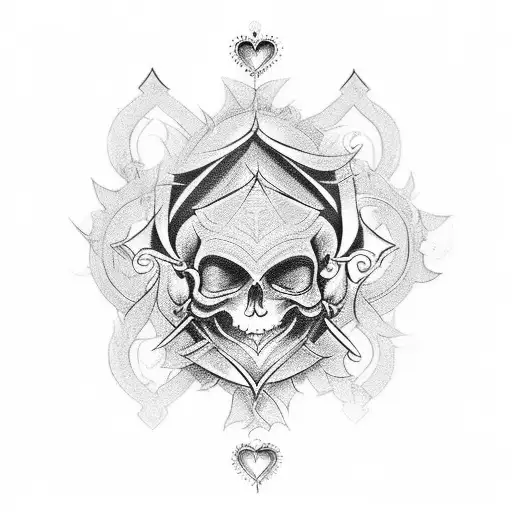 Create Tattoo use black ink from number seventh high card of clover, spade, diamond and heart become one, create it in c tattoo design idea