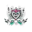 Create Tattoo use black ink from number seventh high card of clover, spade, diamond and heart become one, create it in c tattoo design idea